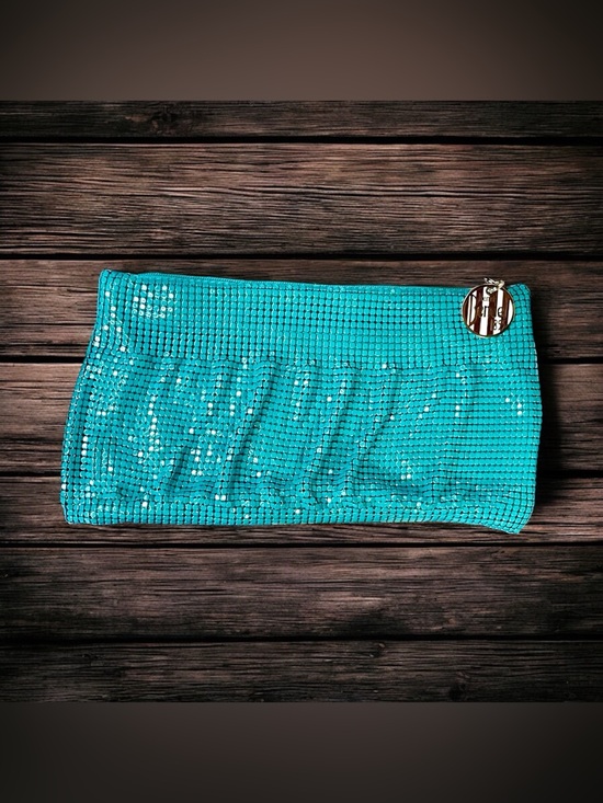 henri bendel Handbags - Rare Henri Bendel turquoise sequined metal mesh clutch bag